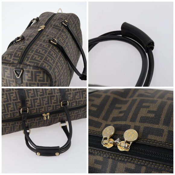 FENDI Zucca Canvas Boston Bag PVC Black Brown gold Auth 142675 - Picture 16 of 16
